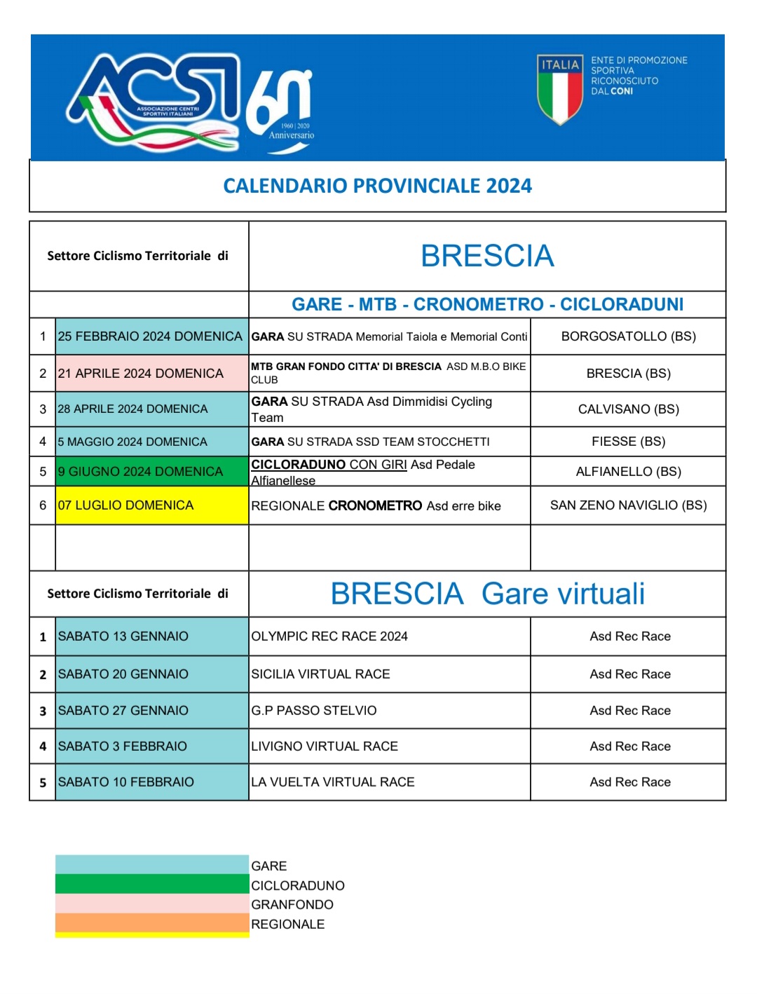 Calendario 2024 Brescia